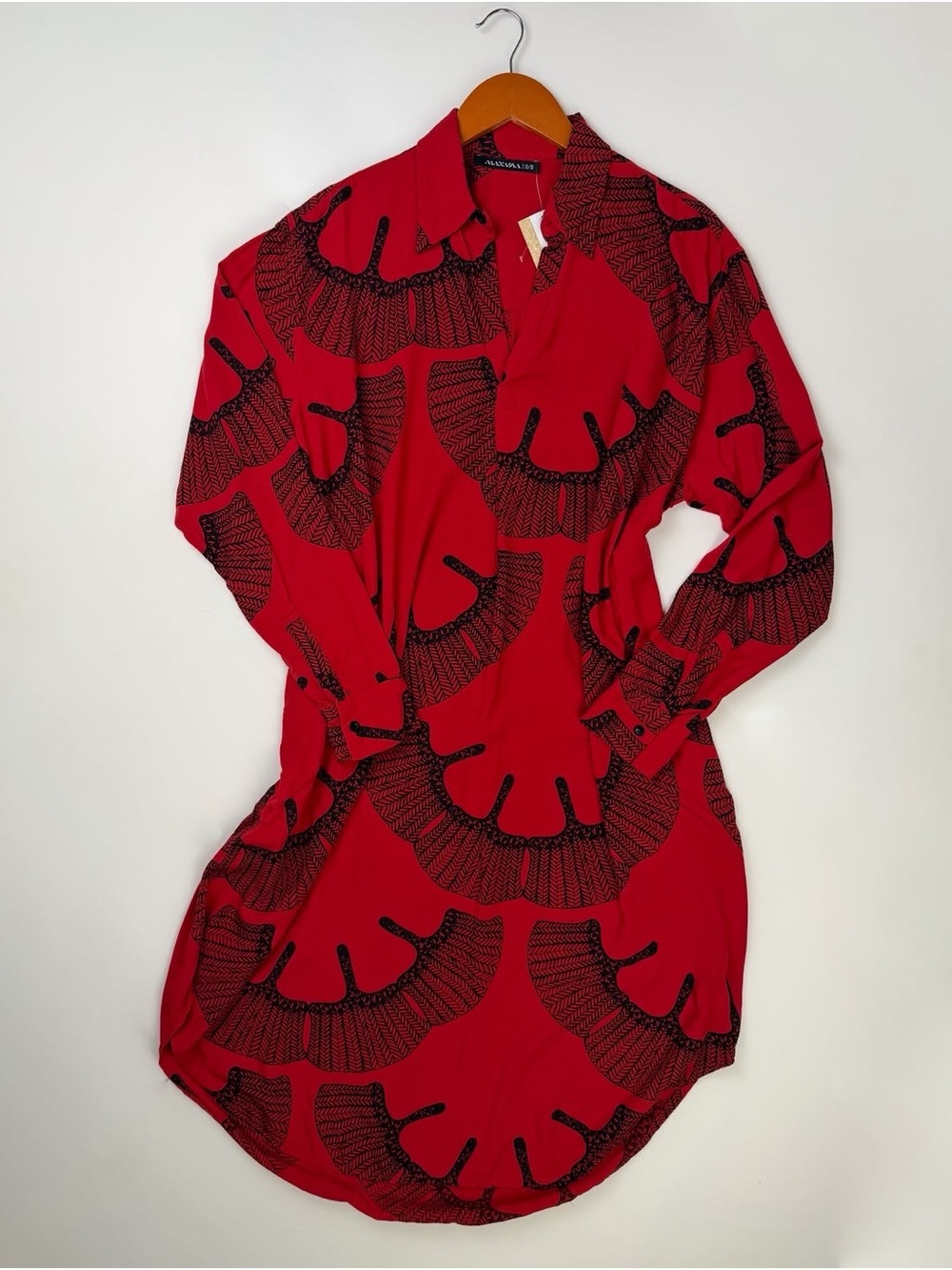 Manaola Red Fan Print Button-Up Tunic Dress Size S